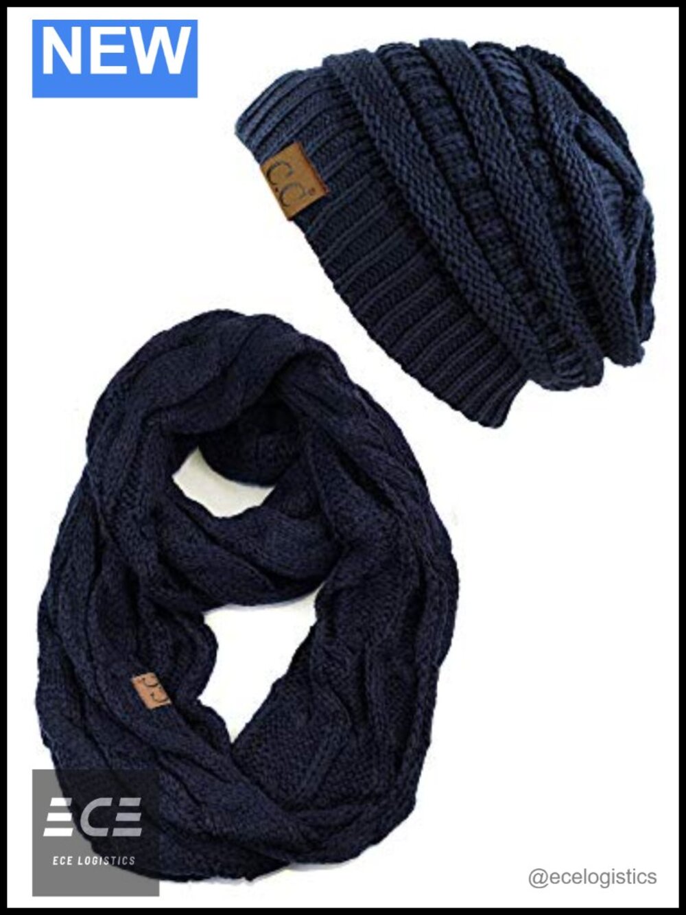 Soft Stretch Cable Knit Beanie and Infinity Scarf Set Chunky Winter